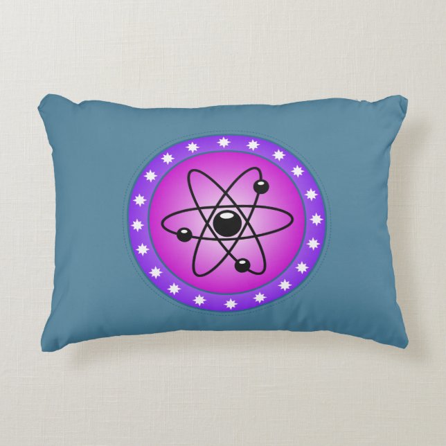 Cojín Decorativo Símbolo atómico en un fondo rosado (Anverso)
