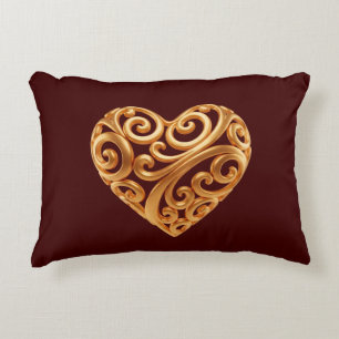 Cojín Decorativo Símbolo Borgoña del Corazón Dorado del Amor