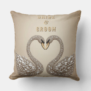 Cojín Decorativo Símbolo de corazón de cisne de boda con joyas