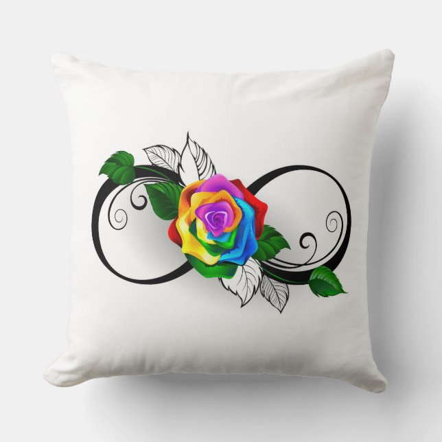 Cojín Decorativo Símbolo de infinito con rosa arcoíris (Anverso)