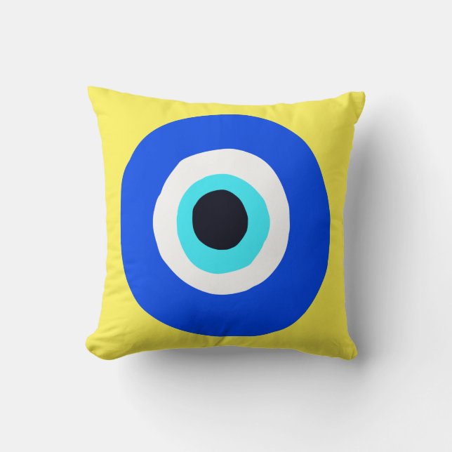Cojín Decorativo Símbolo de ojo griego sobre amarillo (Anverso)