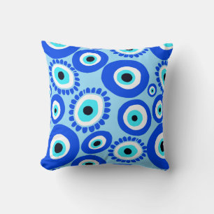 Cojín Decorativo Símbolo de ojo malvado Aqua Blue