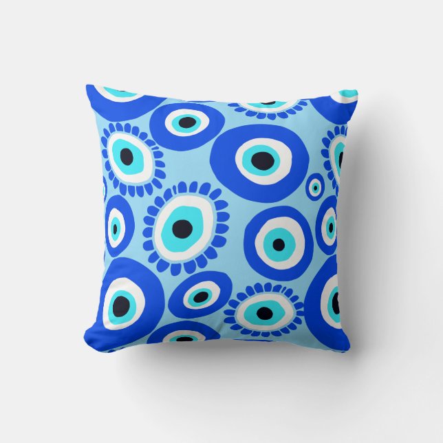 Cojín Decorativo Símbolo de ojo malvado Aqua Blue (Anverso)