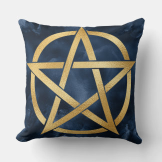 Cojín Decorativo Símbolo de Pentagrama Dorado sobre Azul