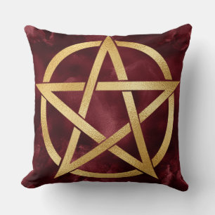 Cojín Decorativo Símbolo de Pentagrama Dorado sobre Rojo