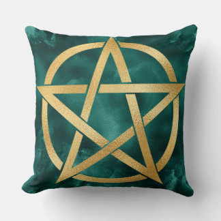 Cojín Decorativo Símbolo de pentagrama dorado sobre verde