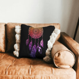 Cojín Decorativo símbolo de pluma aborigen púrpura dreamcatcher