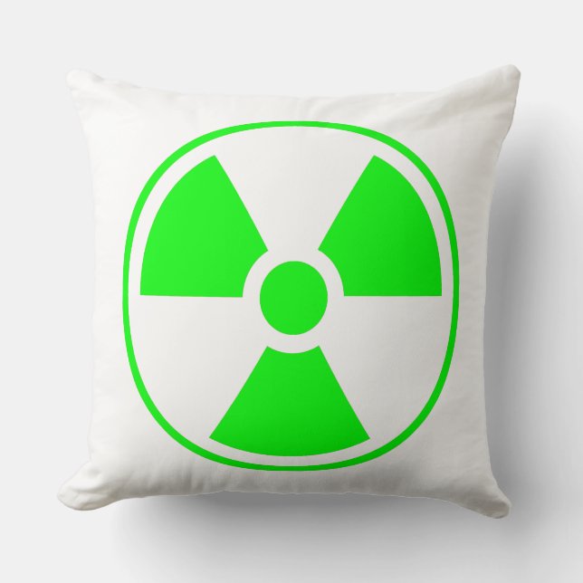 Cojín Decorativo Símbolo de radiación nuclear radiactiva en verde (Anverso)
