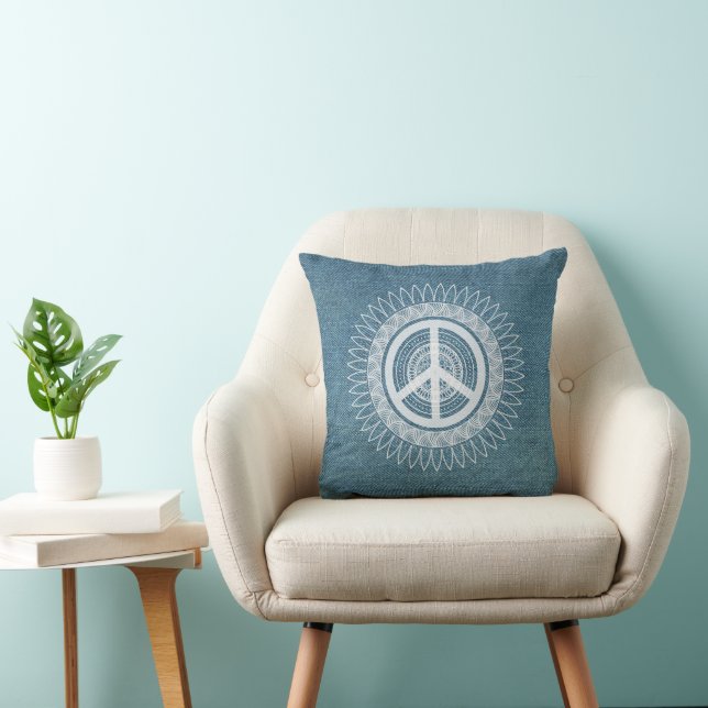 Cojín Decorativo Símbolo de signo PEACE Hippie Daisy Denim Jeans Bl (Silla)