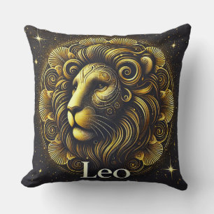 Cojín Decorativo Símbolo del León Dorado que Representa la Fuerza,