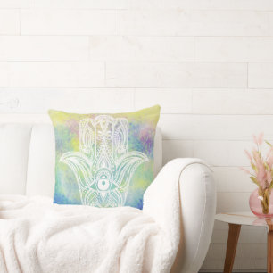 Cojín Decorativo Símbolo Hamsa Acuarela Colorida