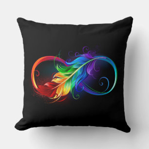 Cojín Decorativo Símbolo infinito con pluma arco iris