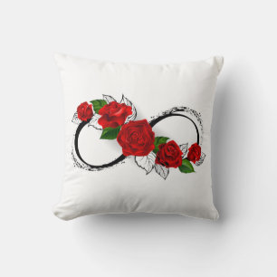 Cojín Decorativo Símbolo infinito con rosas rojas