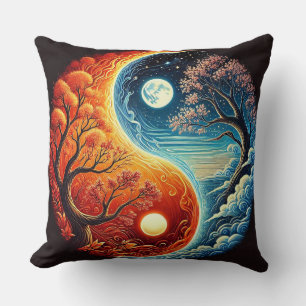 Cojín Decorativo Símbolo Intrincado Yin-Yang que Muestra Fuego, Agu