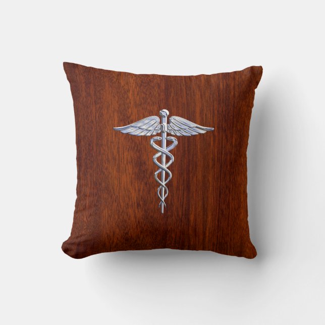 Cojín Decorativo Símbolo médico del Caduceo plateado Decoración de  (Anverso)