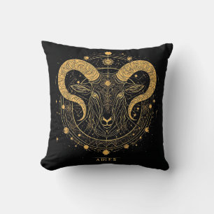 Cojín Decorativo Símbolo zodiacal de Aries dorado con adornos