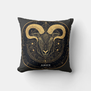 Cojín Decorativo Símbolo zodiacal de Aries dorado con adornos