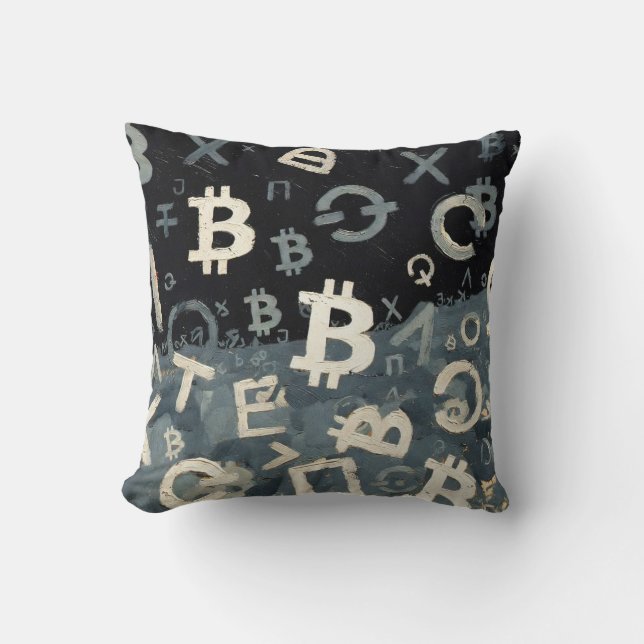 Cojín Decorativo Símbolos de Bitcoin (Estilo: D) (Anverso)