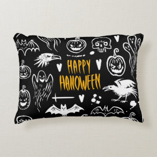 Cojín Decorativo Símbolos de Halloween dibujados a mano, colección 