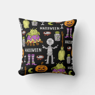 Cojín Decorativo Símbolos de Halloween, tema vintage sin fisuras