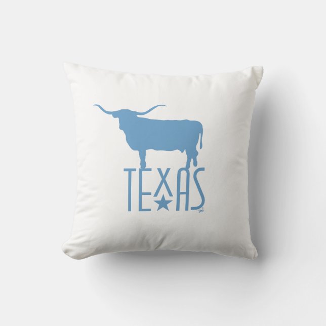 Cojín Decorativo Símbolos de Texas, azul longaneso (Anverso)