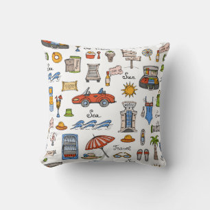 Cojín Decorativo Símbolos de verano vintage patrón dibujado a mano