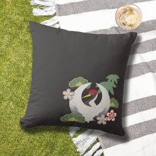 Cojín Decorativo Símbolos japoneses de la suerte de la grulla blanc