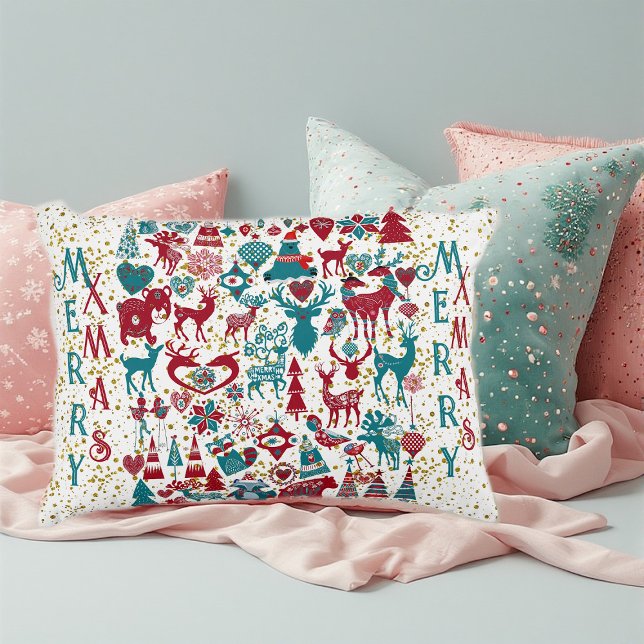 Cojín Decorativo Símbolos navideños Scandia Merry Nordic Scandinavi (Scandia Merry Christmas Symbols Nordic Scandinavia Accent Pillow)