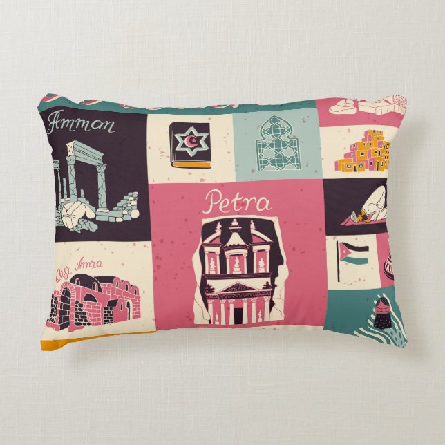 Cojín Decorativo Símbolos retro de la cultura jordana ilustrados (Anverso)