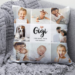 Cojín Decorativo Simple and Chic | Photo Collage and Heart for Gigi<br><div class="desc">This chic black and white pillow features a photo grid with eight of your personal photos, and trendy modern script typography that says "Gigi". There is also an elegant little heart with a faux rose gold look. A simple, minimalist yet absolutely stylish gift for your grandma or great-grandmother on Mother's...</div>