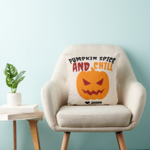 Cojín Decorativo Simple Happy Halloween espeluznante calabaza naran