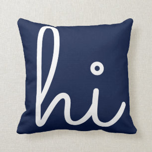 Cojín Decorativo Simple Hola Hello Script Naval Blanco