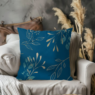 Cojín Decorativo Simple Moderno Elegante Hojas Azul Océano