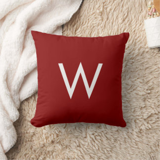Cojín Decorativo Simple Moderno Monograma Rojo Oxidado Burdeos