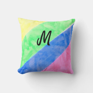 Cojín Decorativo simple monograma minimalista personalizado acuarel