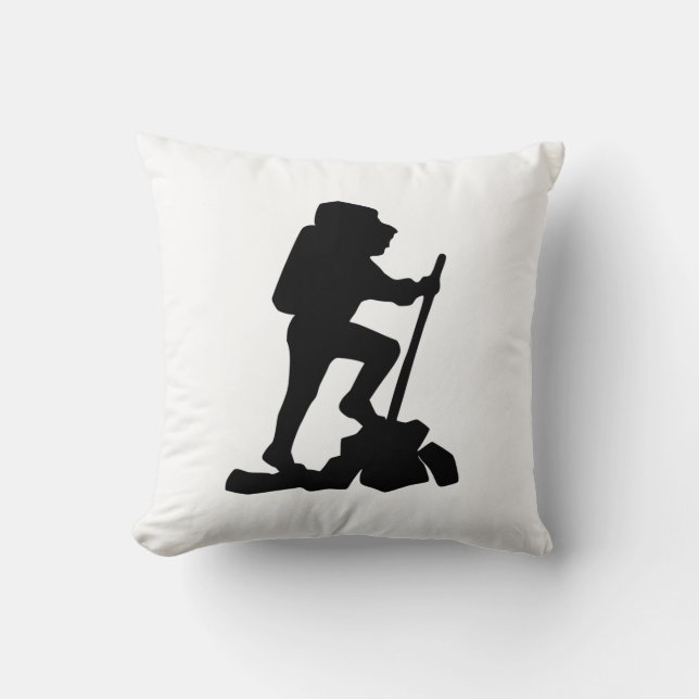 Cojín Decorativo simple montañismo hombre negro silueta (Anverso)