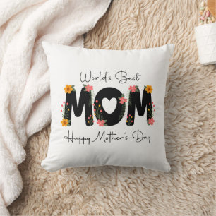 Cojín Decorativo Simple Mundo Mejor Mamá Día de la Madre Caligrafía
