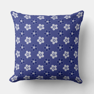 Cojín Decorativo simple patrón azul sólido floral retro pequeño flo