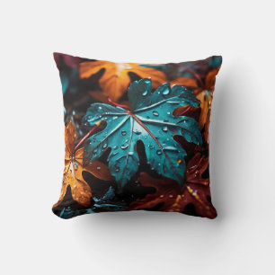 Cojín Decorativo "Sinfonía de las hojas de otoño: gotas de lluvia e