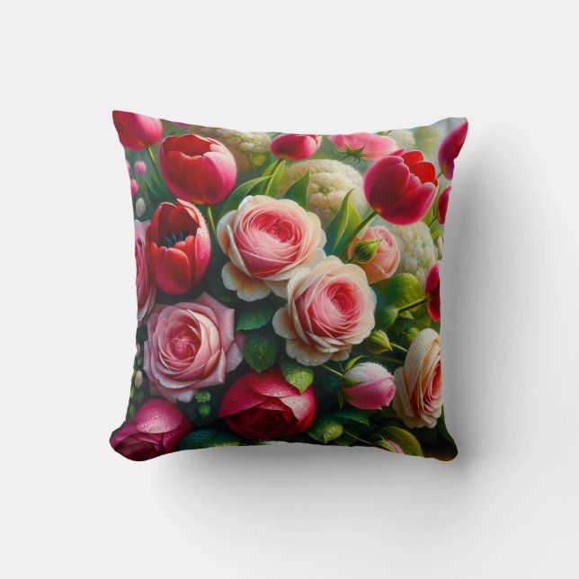 Cojín Decorativo "Sinfonía en los jardines: gotas de lluvia en Rosa (Anverso)