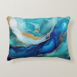 Cojín Decorativo Sinfonía Oceánica: Azul Cobalto y Verde Azul Abstr