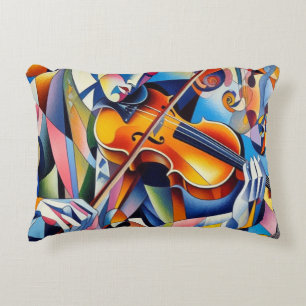 Cojín Decorativo Sinfonía Vibrante: Arte Abstracto de Violinista