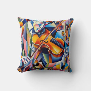 Cojín Decorativo Sinfonía Vibrante: Arte Abstracto de Violinista