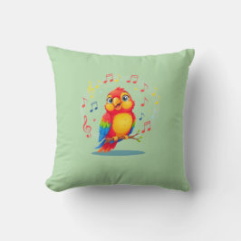 Cojín Decorativo **Singing Parrot – Cute Parrot Singing Illustratio