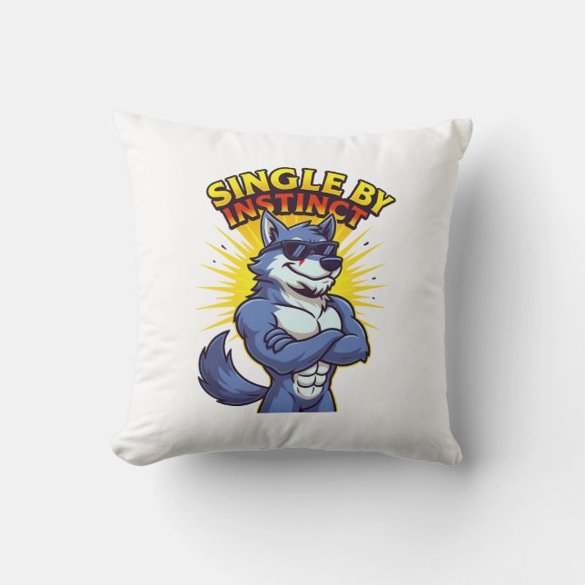 Cojín Decorativo Single by Instinct – Cool Wolf Cartoon Funny (Anverso)