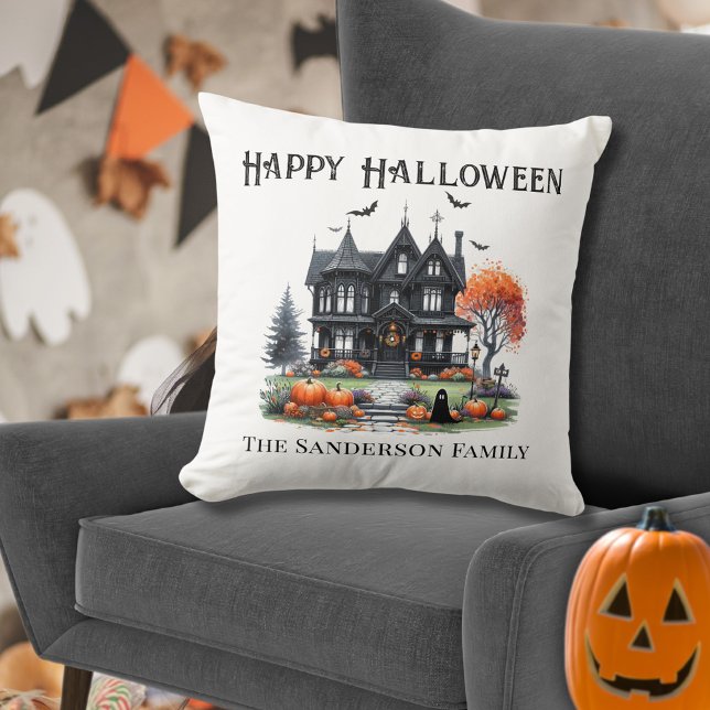 Cojín Decorativo Siniestro Feliz Halloween (Spooky Happy Halloween Throw Pillow)