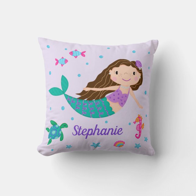 Cojín Decorativo Sirena Bajo El Mar Púrpura Personalizada (Anverso)