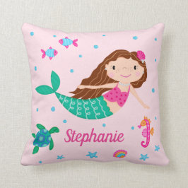 Cojín Decorativo Sirena Bajo El Mar Rosa Personalizado