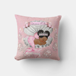 Cojín Decorativo Sirena Bebé Afroamericana Caparazón Rosado Perlas