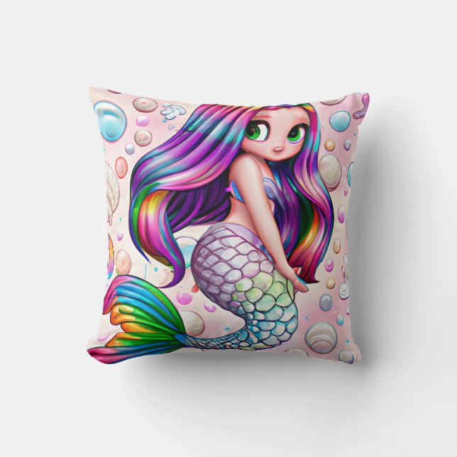 Cojín Decorativo Sirena de arcoiris (Anverso)